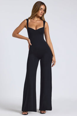 Modal Sweetheart Neckline Wide Leg Jumpsuit in Black