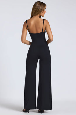 Modal Sweetheart Neckline Wide Leg Jumpsuit in Black