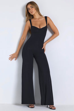 Modal Sweetheart Neckline Wide Leg Jumpsuit in Black