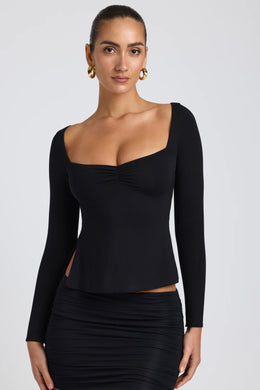 Modal Sweetheart-Neck Top in Black