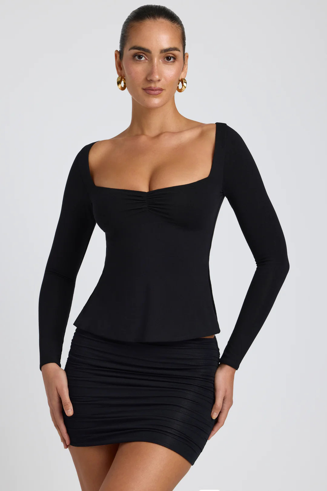 Modal Sweetheart-Neck Top in Black