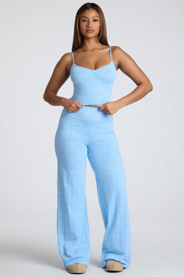 Strappy Ruched Pointelle Crop Top in Baby Blue