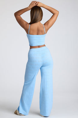 Tall Mid Rise Straight Leg Pointelle Trousers in Baby Blue