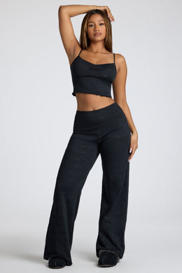 Tall Mid Rise Straight Leg Pointelle Trousers in Black