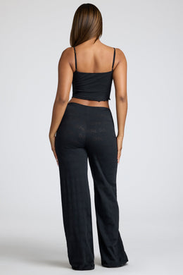 Tall Mid Rise Straight Leg Pointelle Trousers in Black