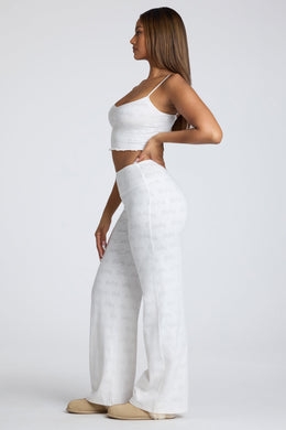 Mid Rise Straight Leg Pointelle Trousers in White