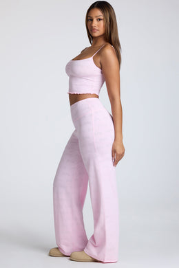 Strappy Ruched Pointelle Crop Top in Baby Pink
