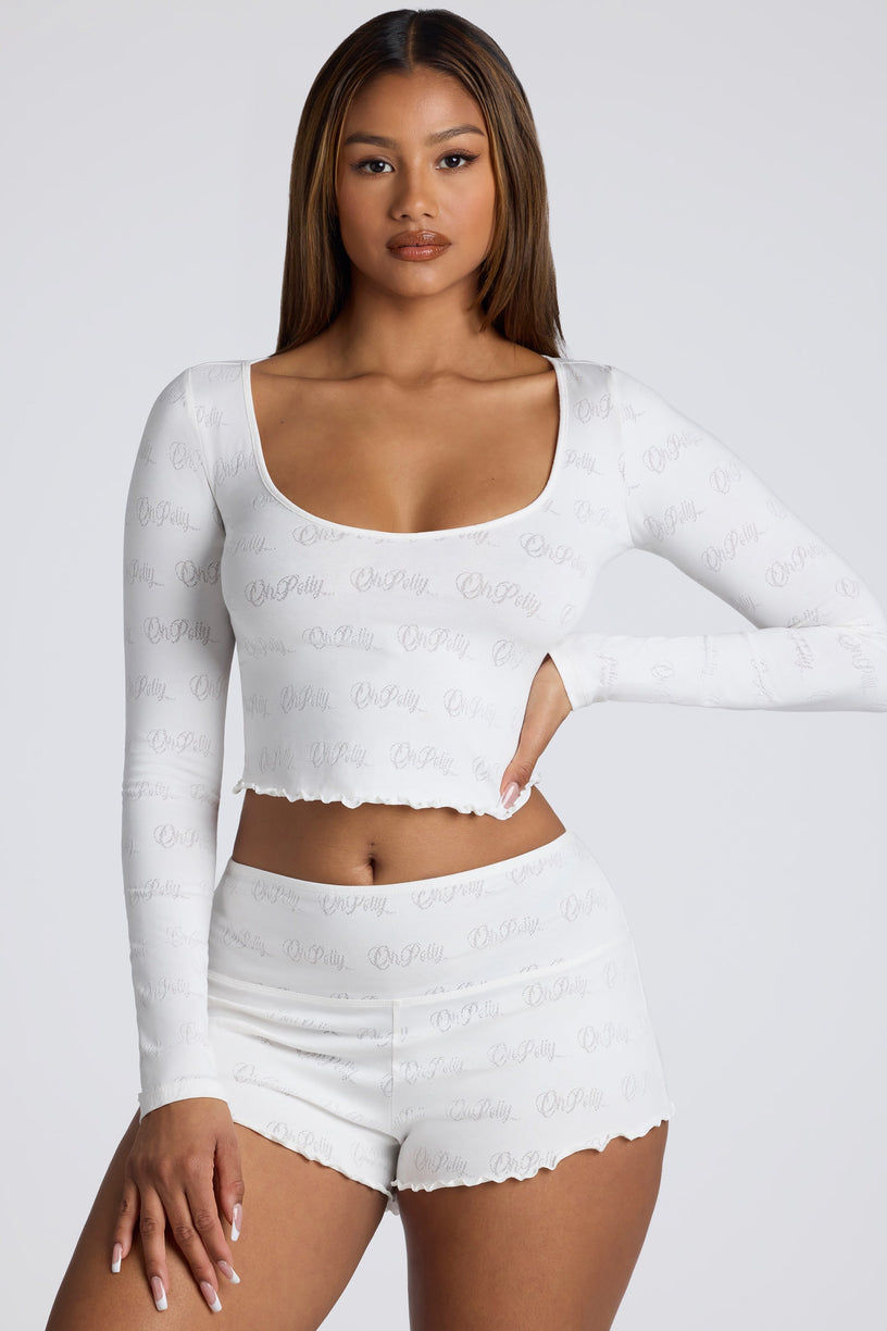 Mid Rise Pointelle Mini Shorts in White - 1