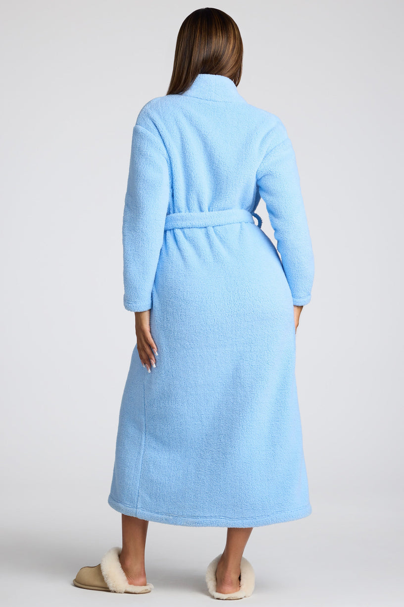 Tie Front Fleece Robe in Baby Blue - 2