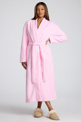 Tie Front Fleece Robe in Baby Pink