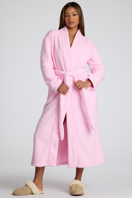 Tie Front Fleece Robe in Baby Pink