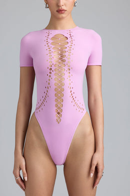 Lace-Up Bodysuit in Violet Pink