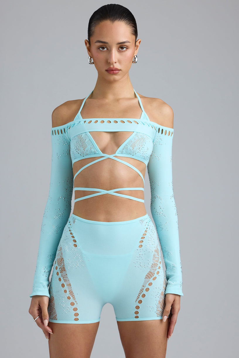 Embellished Cropped Shrug in Ice Blue - 1