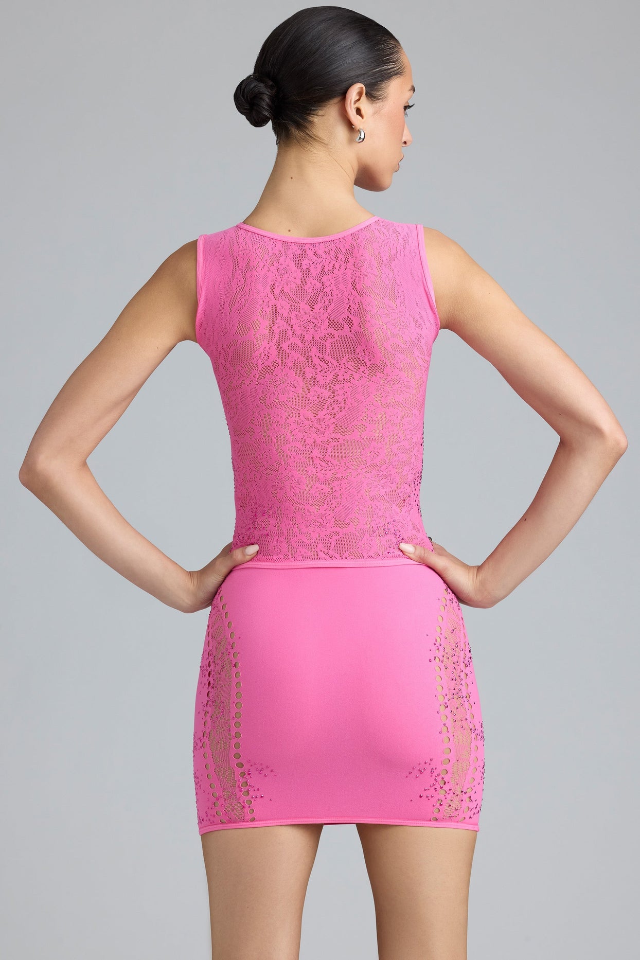 Embellished Mid-Rise Mini Skirt in Bubblegum Pink