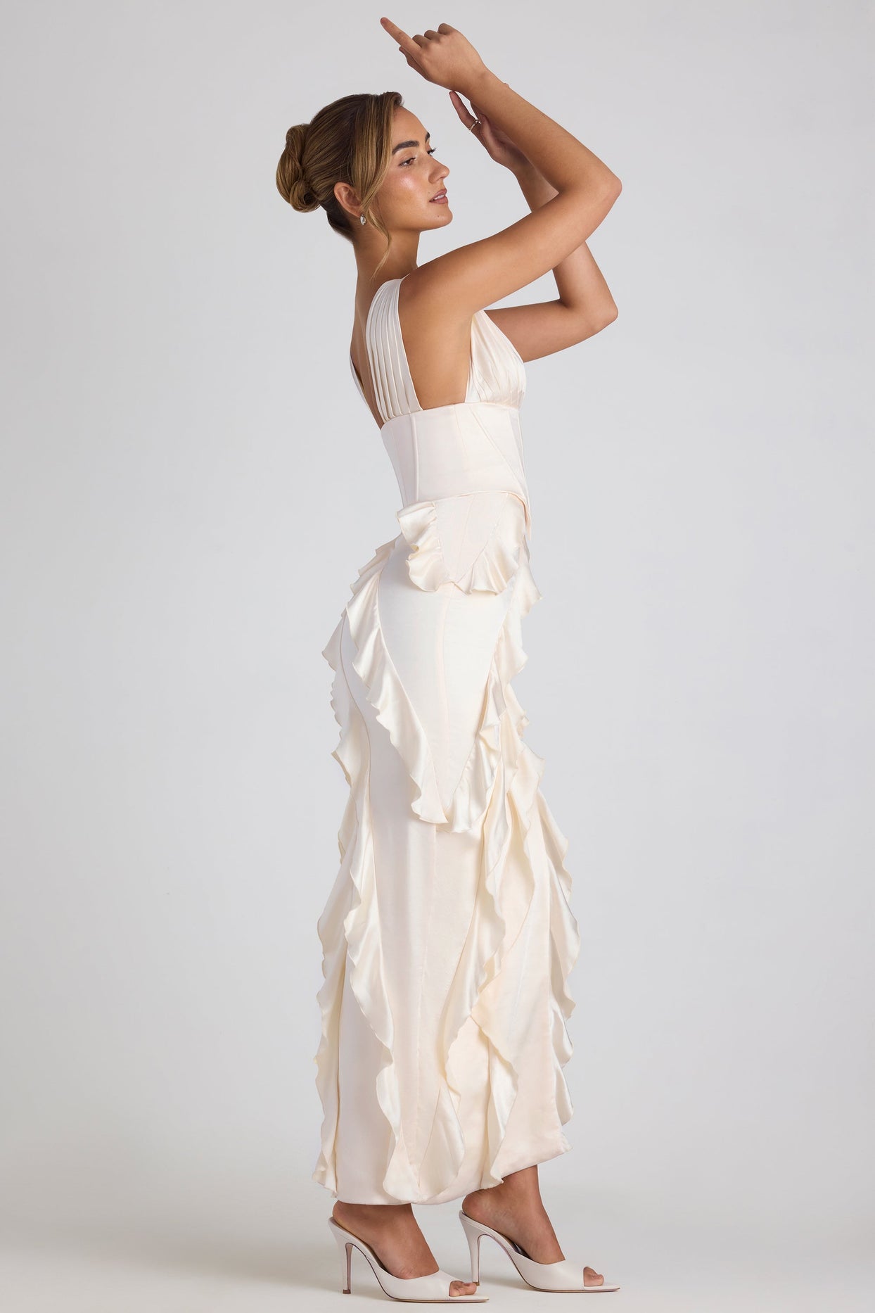 Ruffle-Trim Corset Maxi Dress in Ivory Ruffle-Trim Corset Maxi Dress in Ivory