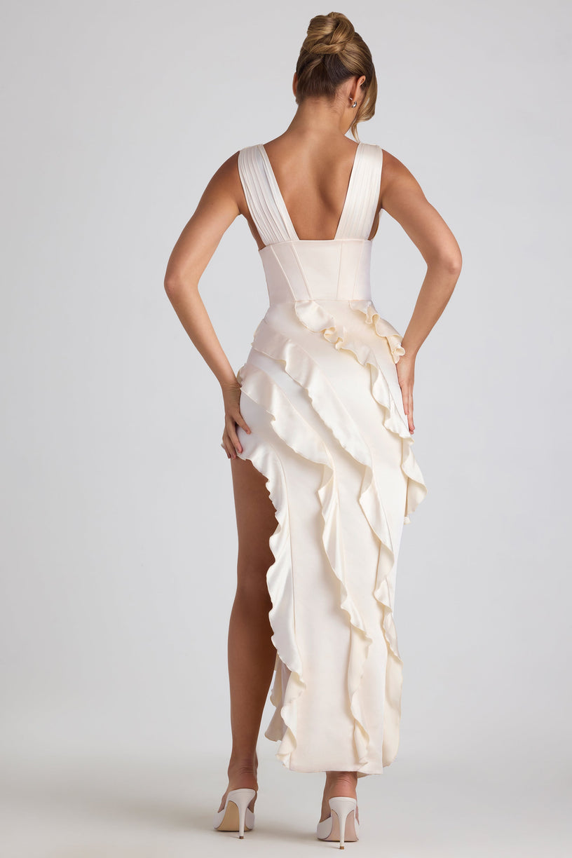 Ruffle-Trim Corset Maxi Dress in Ivory - 2