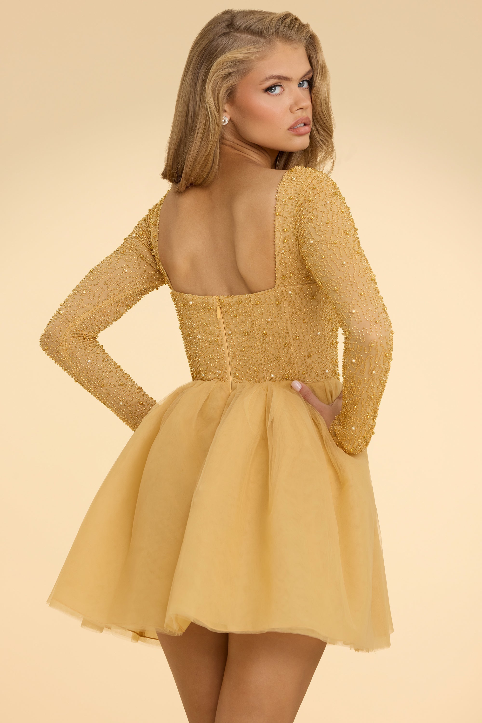 Gold plunge dress best sale