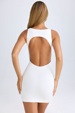 Modal High-Neck Open-Back Mini Dress in White