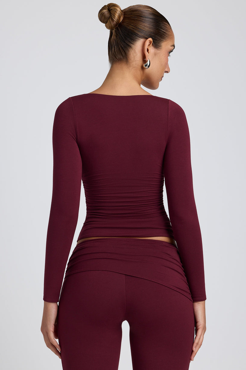 Modal Ruched Long-Sleeve Top in Plum - 2