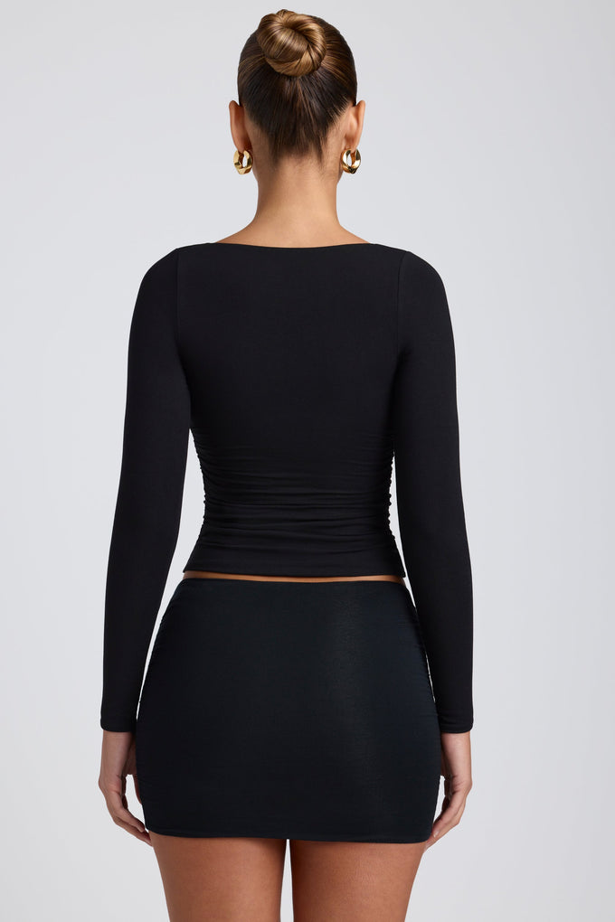 Ruched Long-Sleeve Top in Black