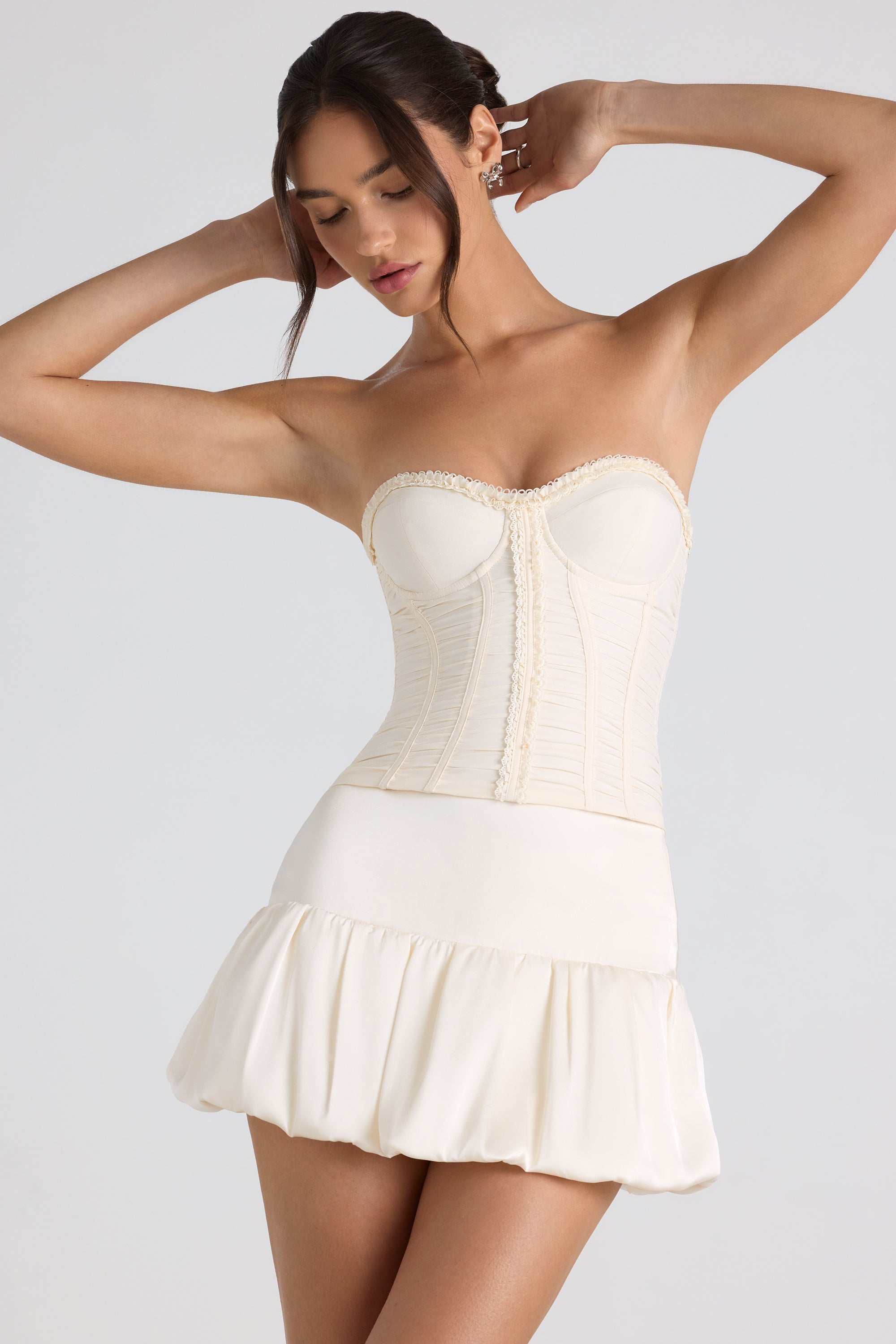 Matiya Bubble Hem Mid-Rise Micro Mini Skirt in Ivory | Oh Polly