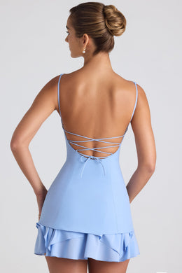 Ruffle-Trim Button-Detail Corset Mini Dress in Sky Blue