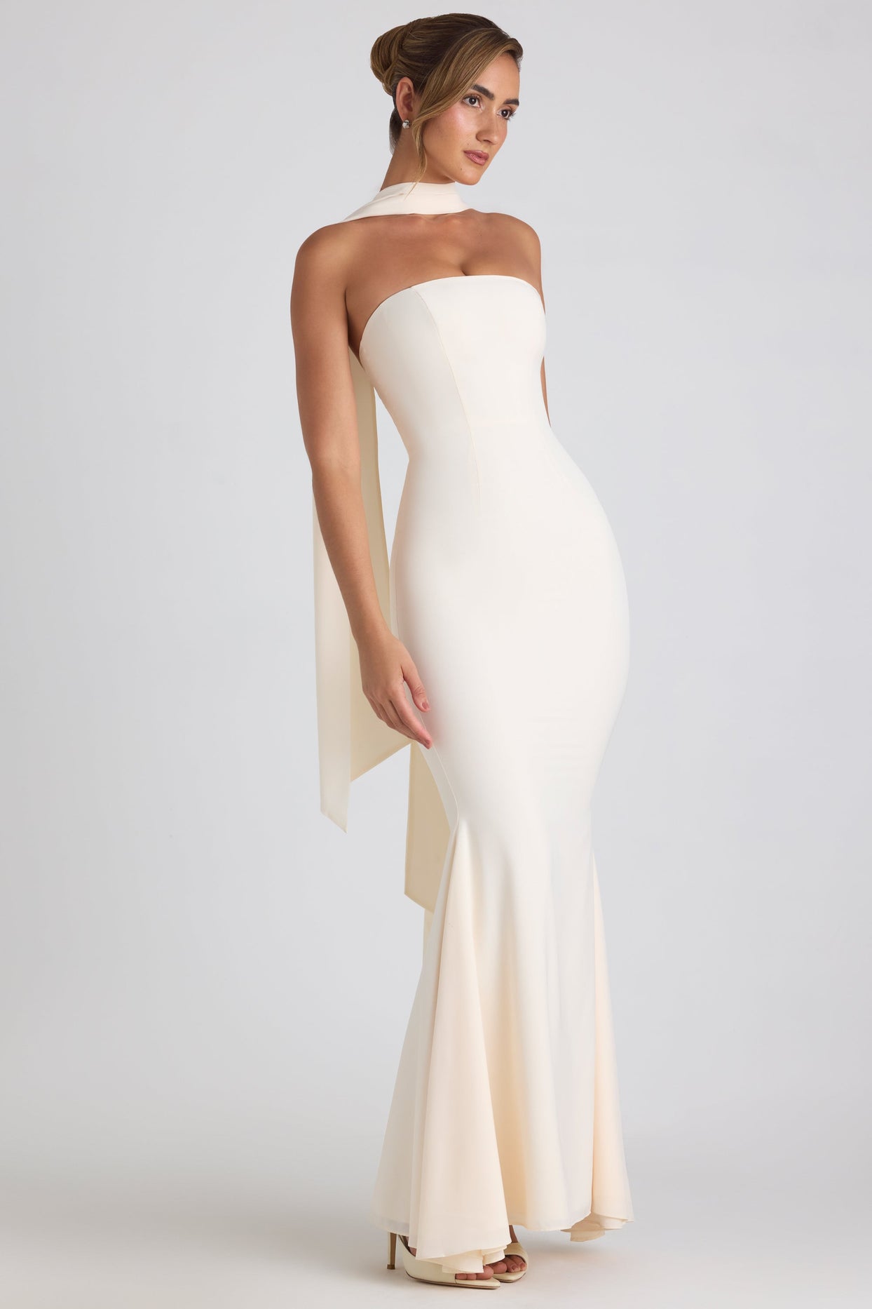 Scarf-Detail Strapless Gown in Ivory Scarf-Detail Strapless Gown in Ivory