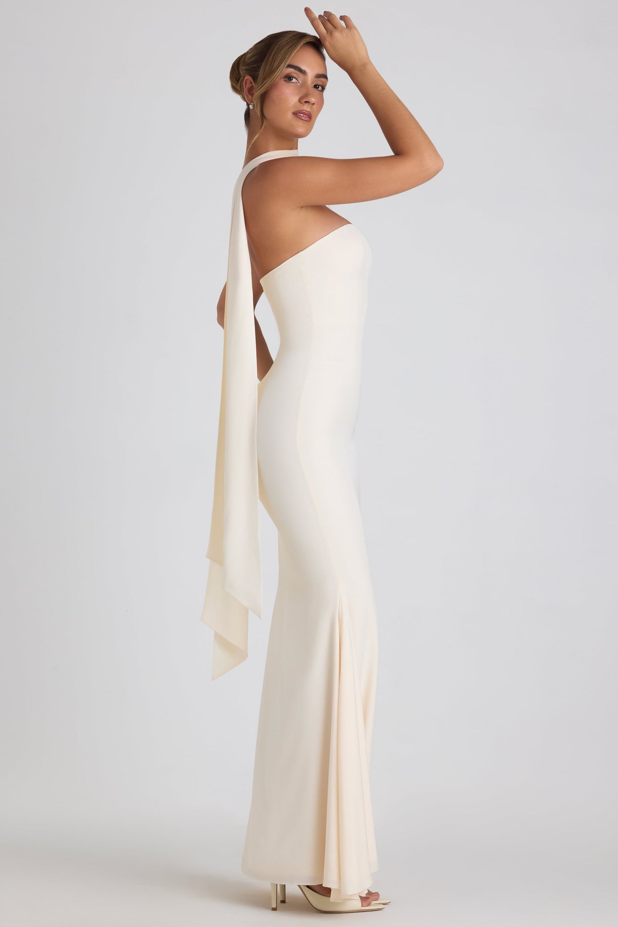Imogene Scarf-Detail Strapless Gown in Ivory | Oh Polly Imogene Scarf-Detail Strapless Gown in Ivory | Oh Polly