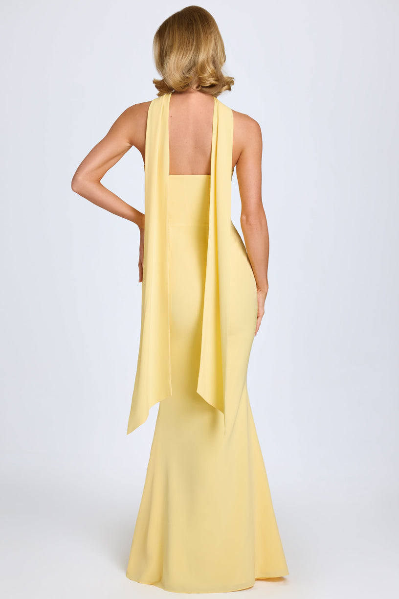 Scarf-Detail Strapless Gown in Pastel Yellow - 2