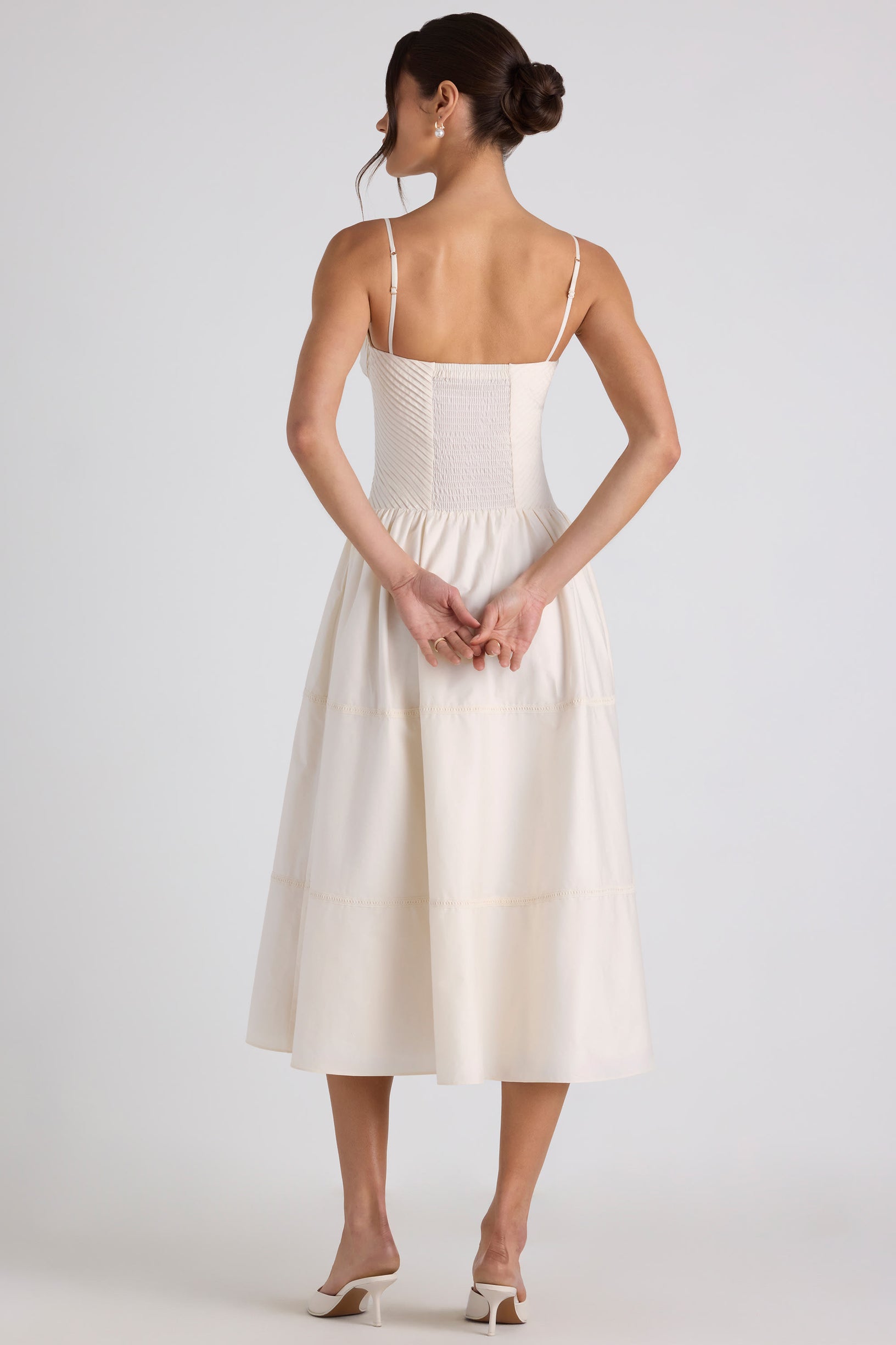 Lace-Trim Pintucked Poplin Midaxi Dress in Ivory - 2