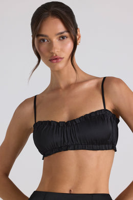 Ruffle-Trim Smocked Crop Top in Black