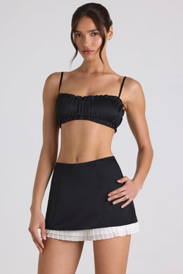 Ruffle-Trim Smocked Crop Top in Black