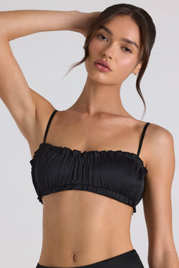 Ruffle-Trim Smocked Crop Top in Black