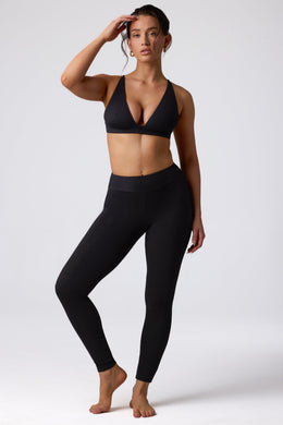 Petite Ribbed Modal High Waist Leggings in Black