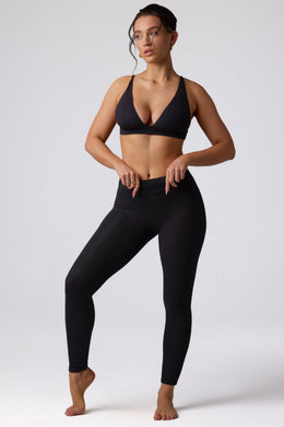 Petite Ribbed Modal High Waist Leggings in Black