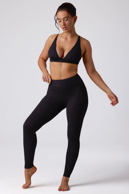 Petite Ribbed Modal High Waist Leggings in Black