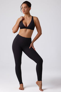 Petite Ribbed Modal High Waist Leggings in Black