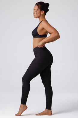 Petite Ribbed Modal High Waist Leggings in Black