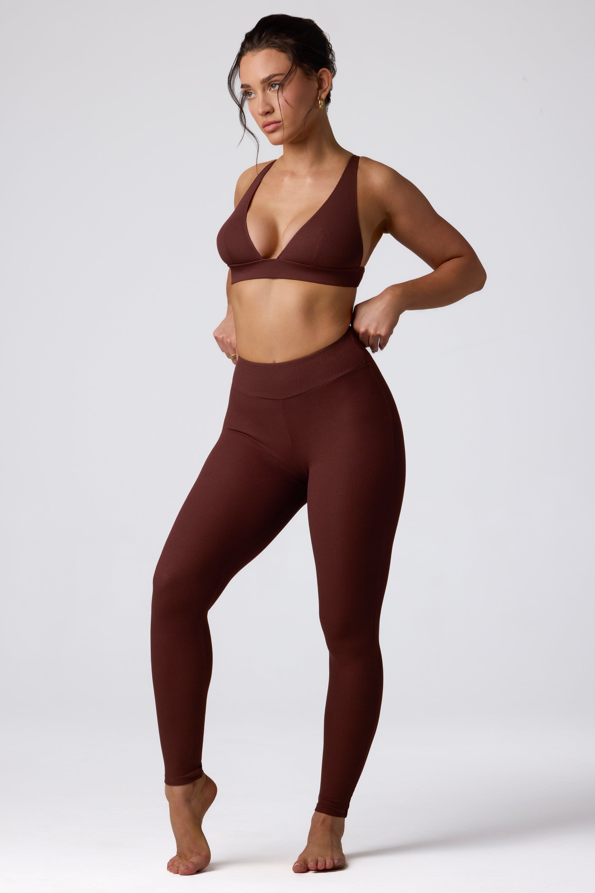 Ribbed Modal High Waist Leggings in Espresso