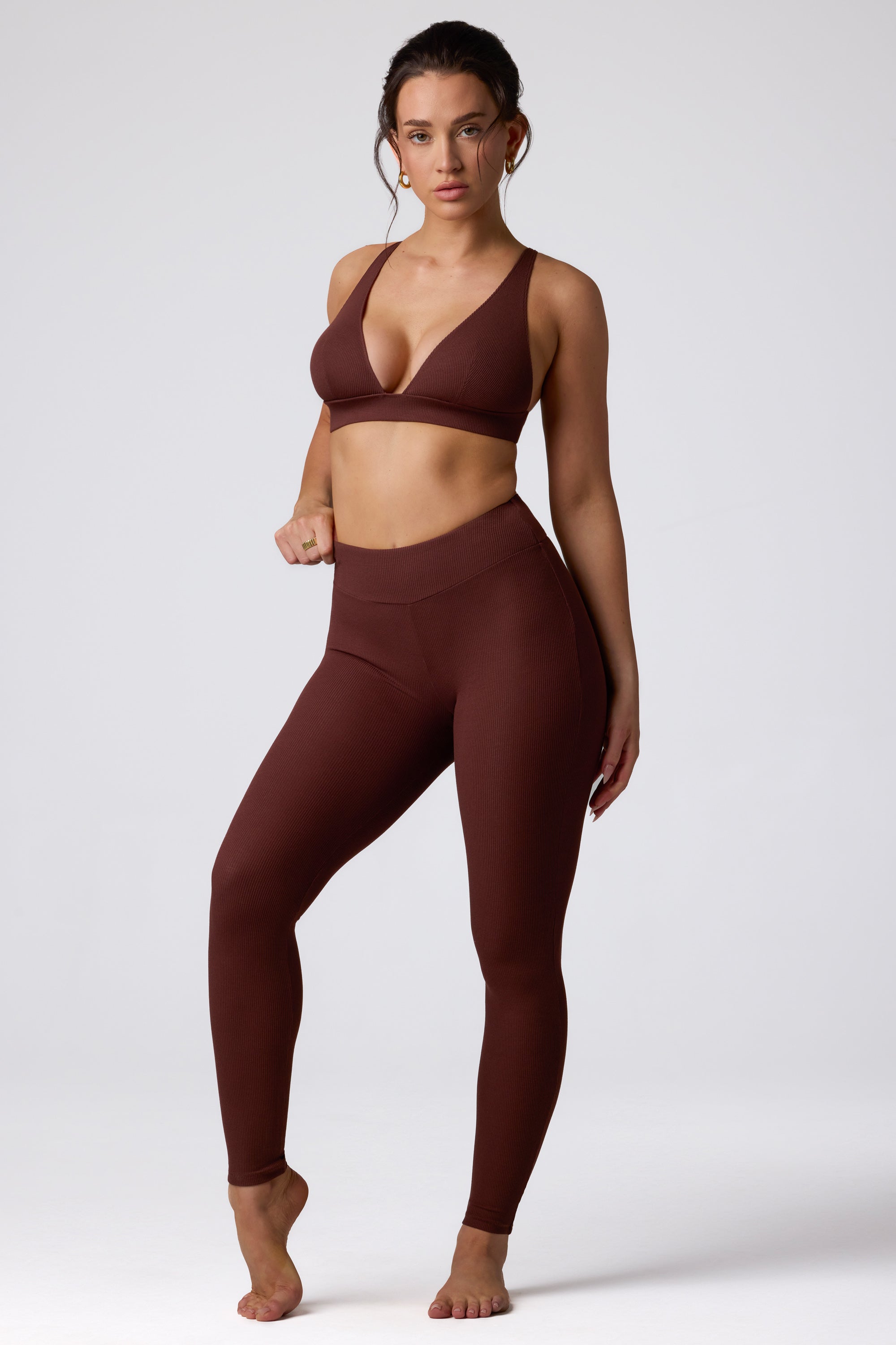 Ribbed Modal High Waist Leggings in Espresso