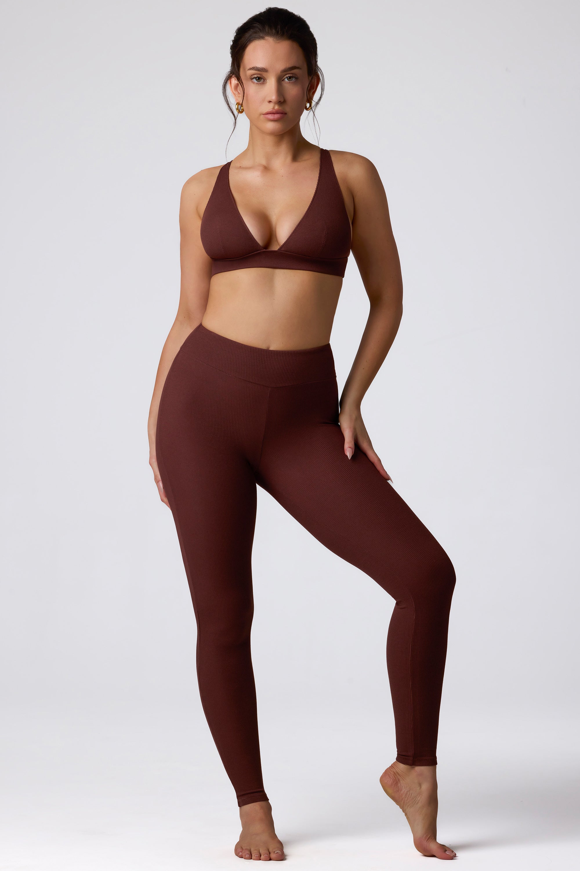 Ribbed Modal High Waist Leggings in Espresso
