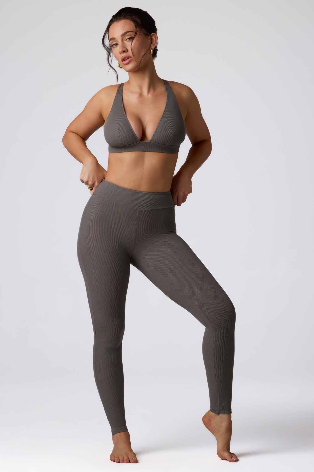 Tall Ribbed Modal High Waist Leggings in Grey