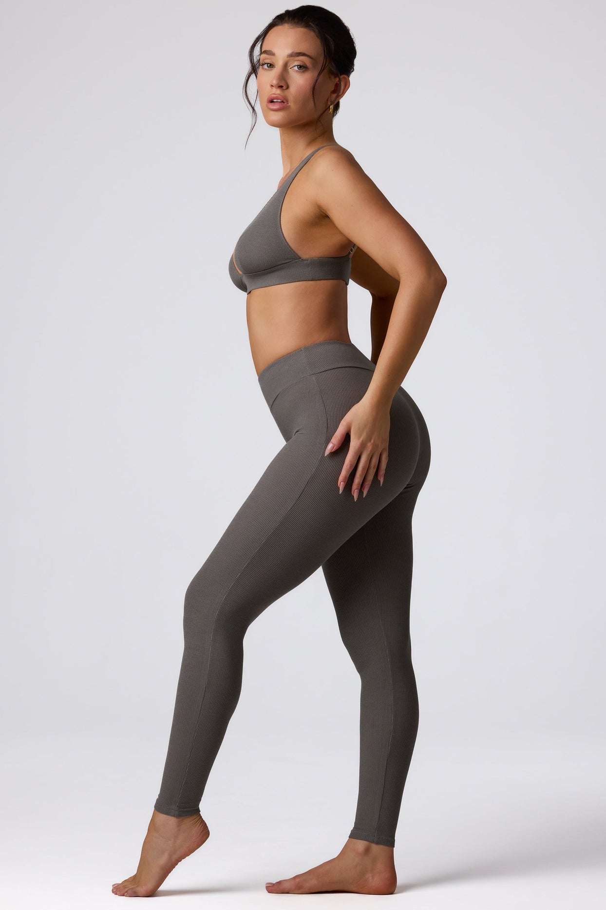 Tall Ribbed Modal High Waist Leggings in Grey