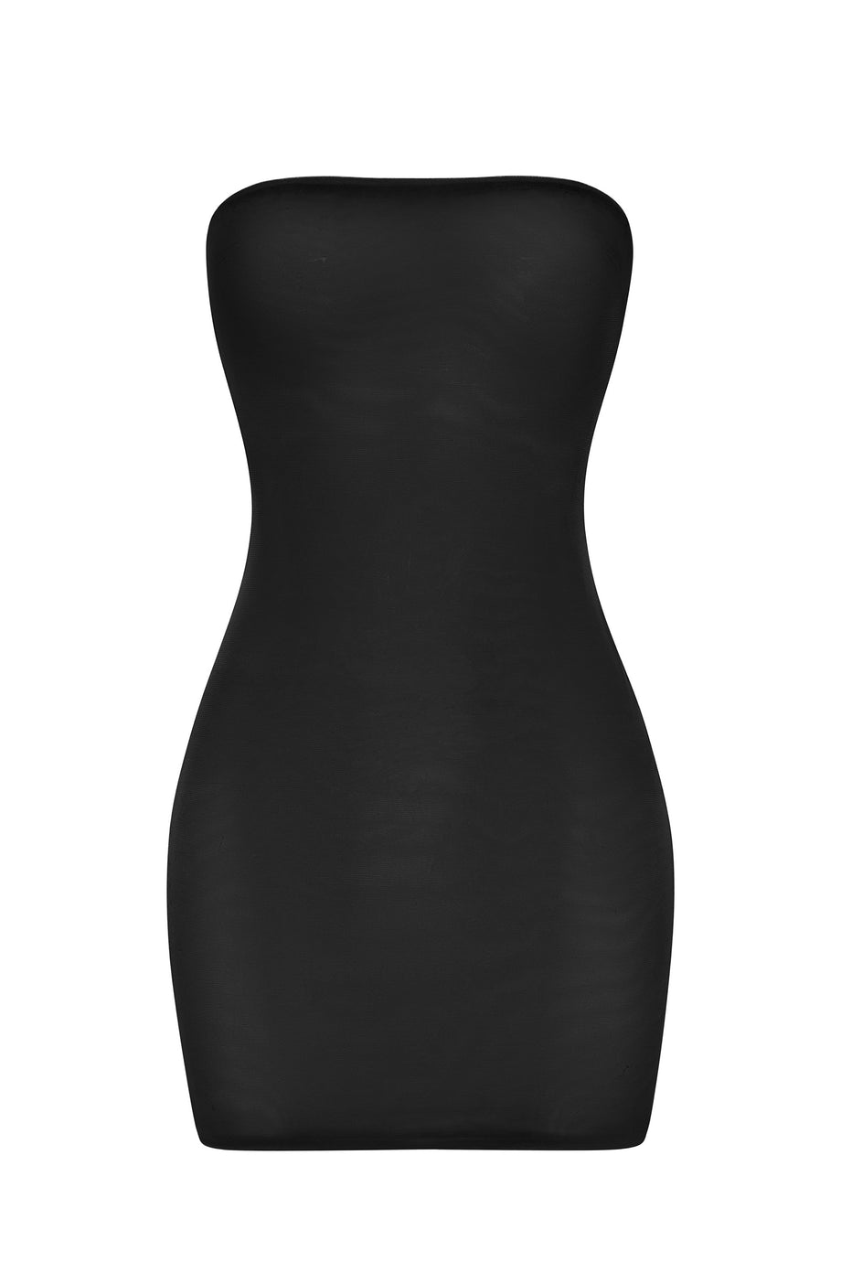 Soft Bandeau Mesh Mini Slip Dress in Black