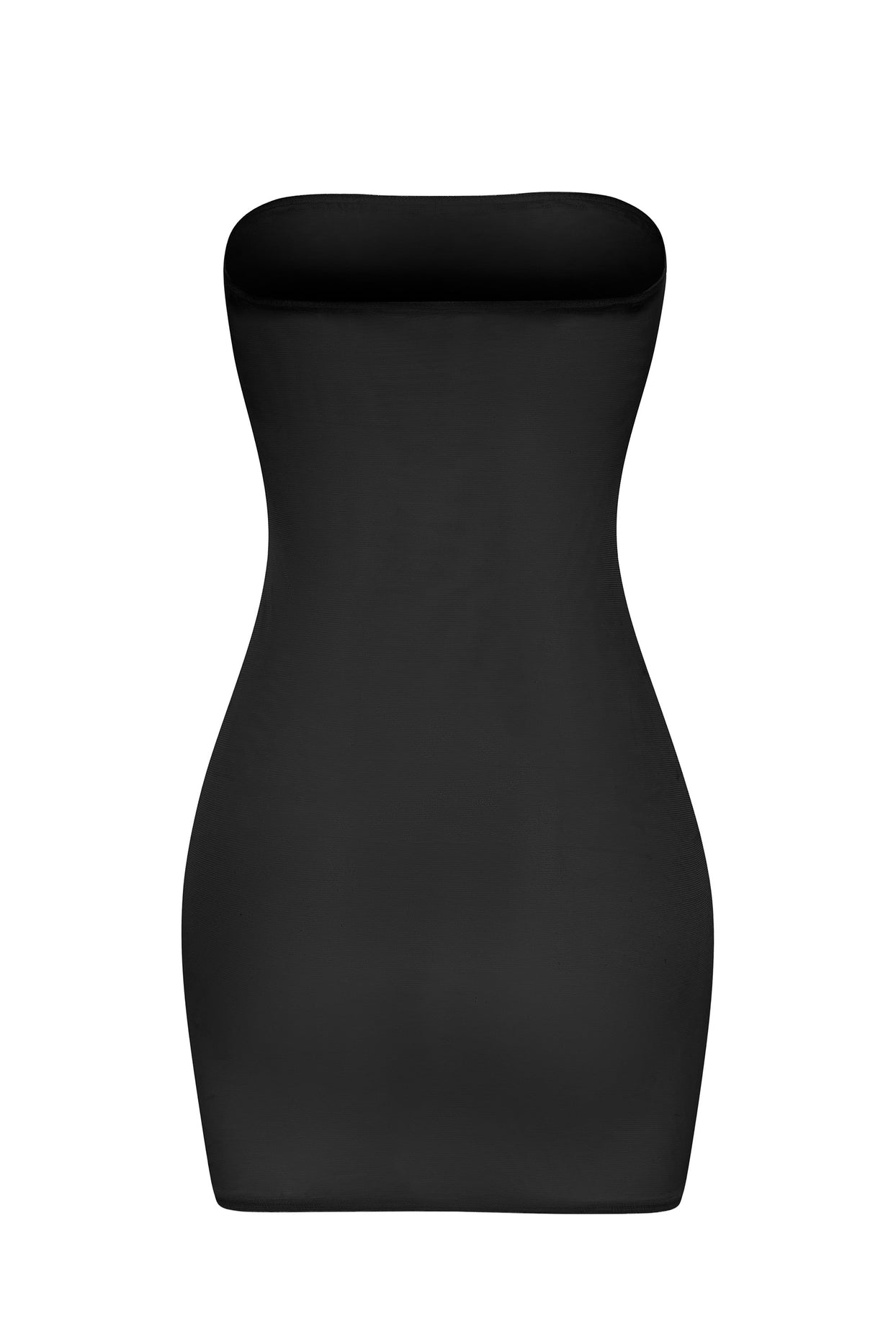 فستان قصير من القماش الشبكي الناعم باللون الأسود