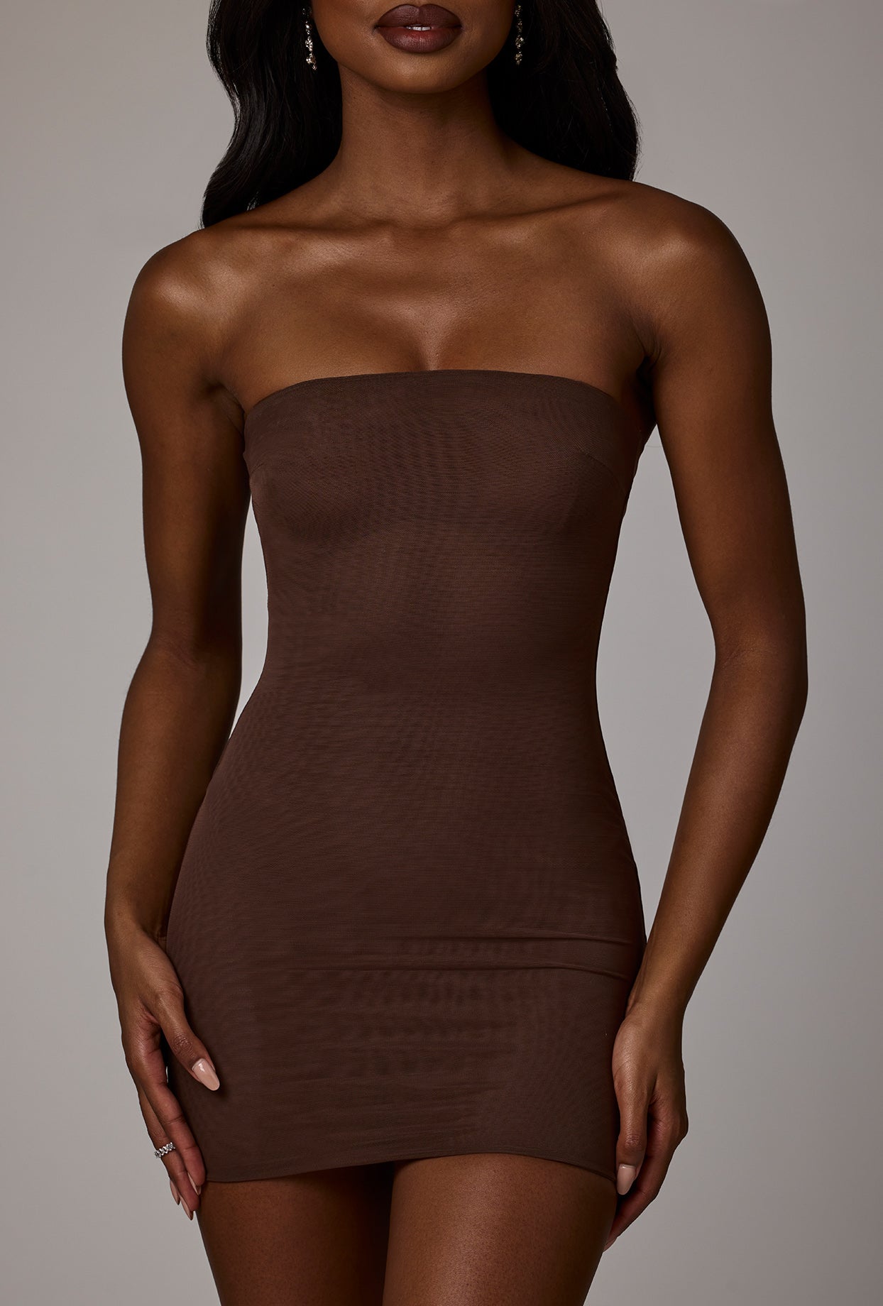 Soft Mesh Mini Slip Dress in Deep Cocoa