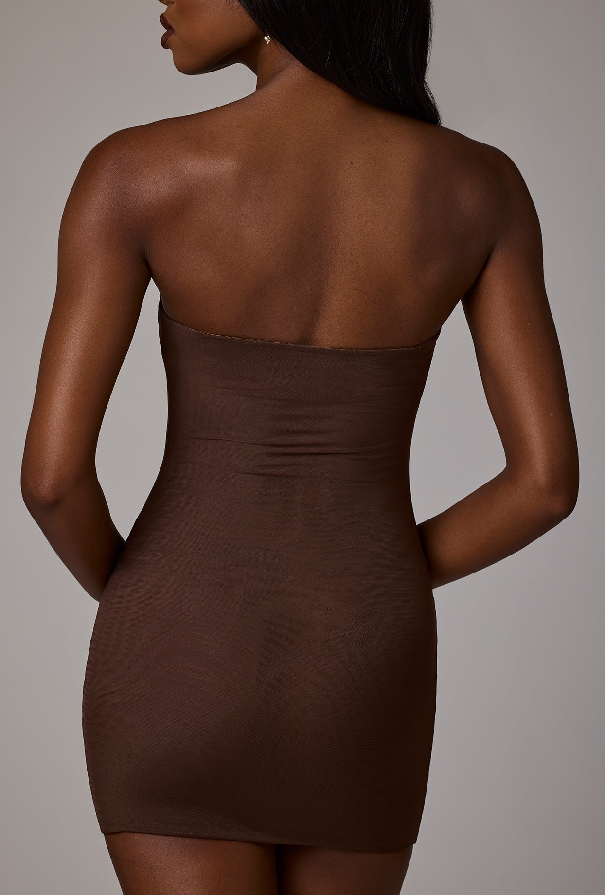 Soft Mesh Mini Slip Dress in Deep Cocoa