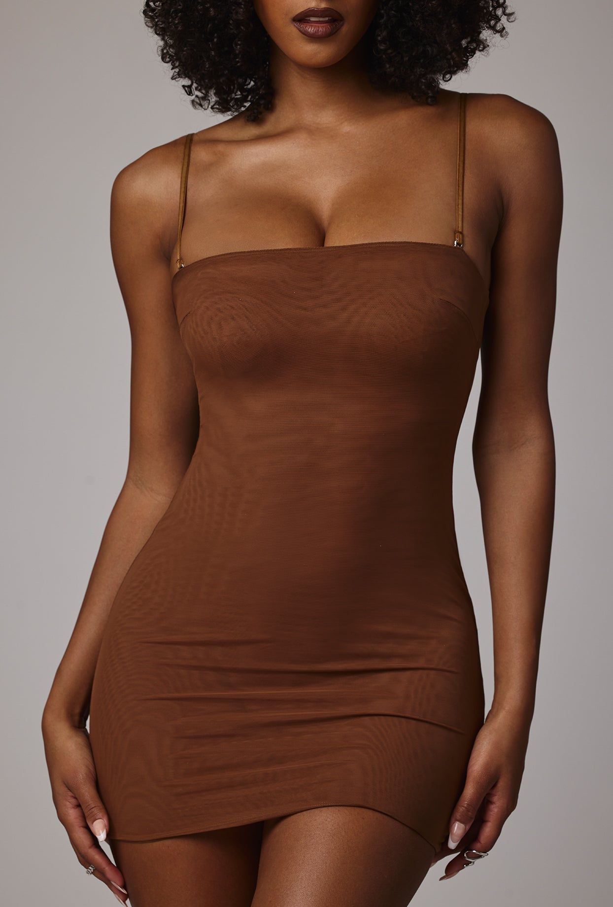 Intimates Soft Mesh Mini Slip Dress in Mocha Oh Polly