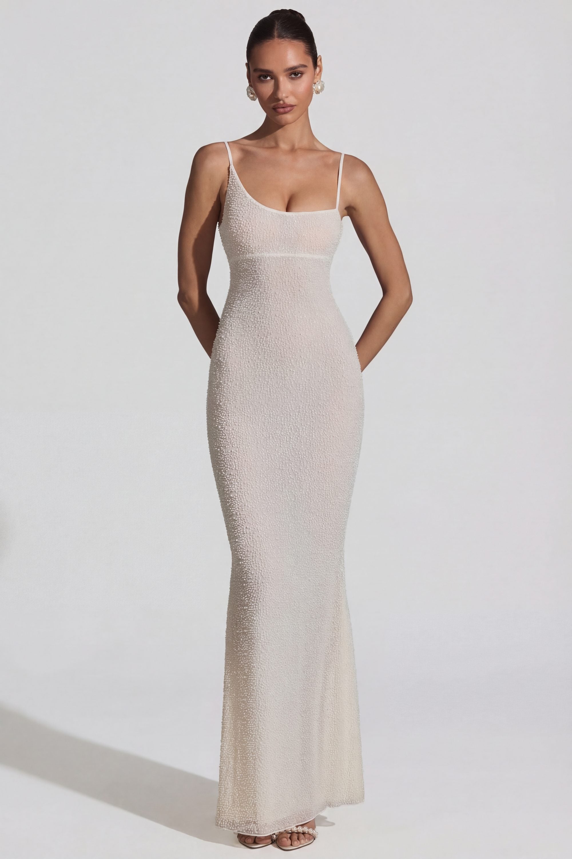 Duhamel Embellished Asymmetric Maxi Dress in White