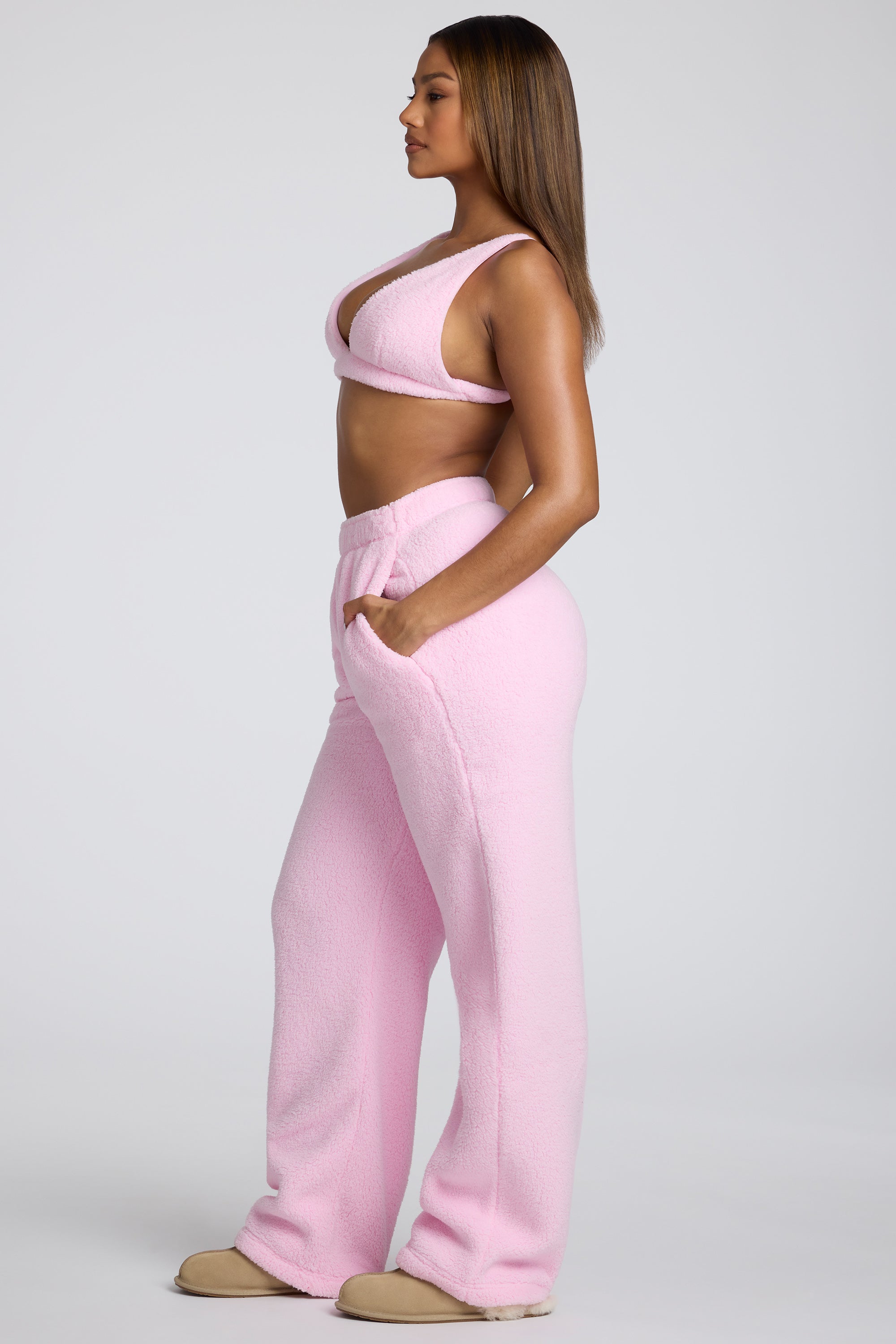 Loungewear Tall Low Rise Straight Leg Fleece Joggers in Baby Pink | Oh Polly